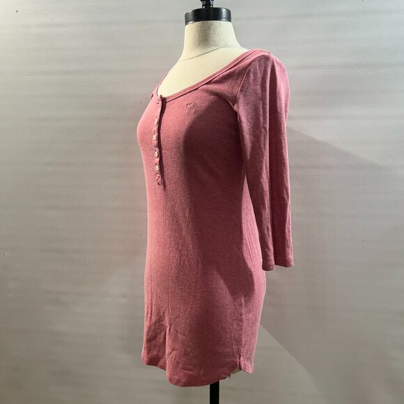Vintage Abercrombie & Fitch Stretch Henley Top pink 3/4 Sleeve Youth XL - Picture 5 of 7